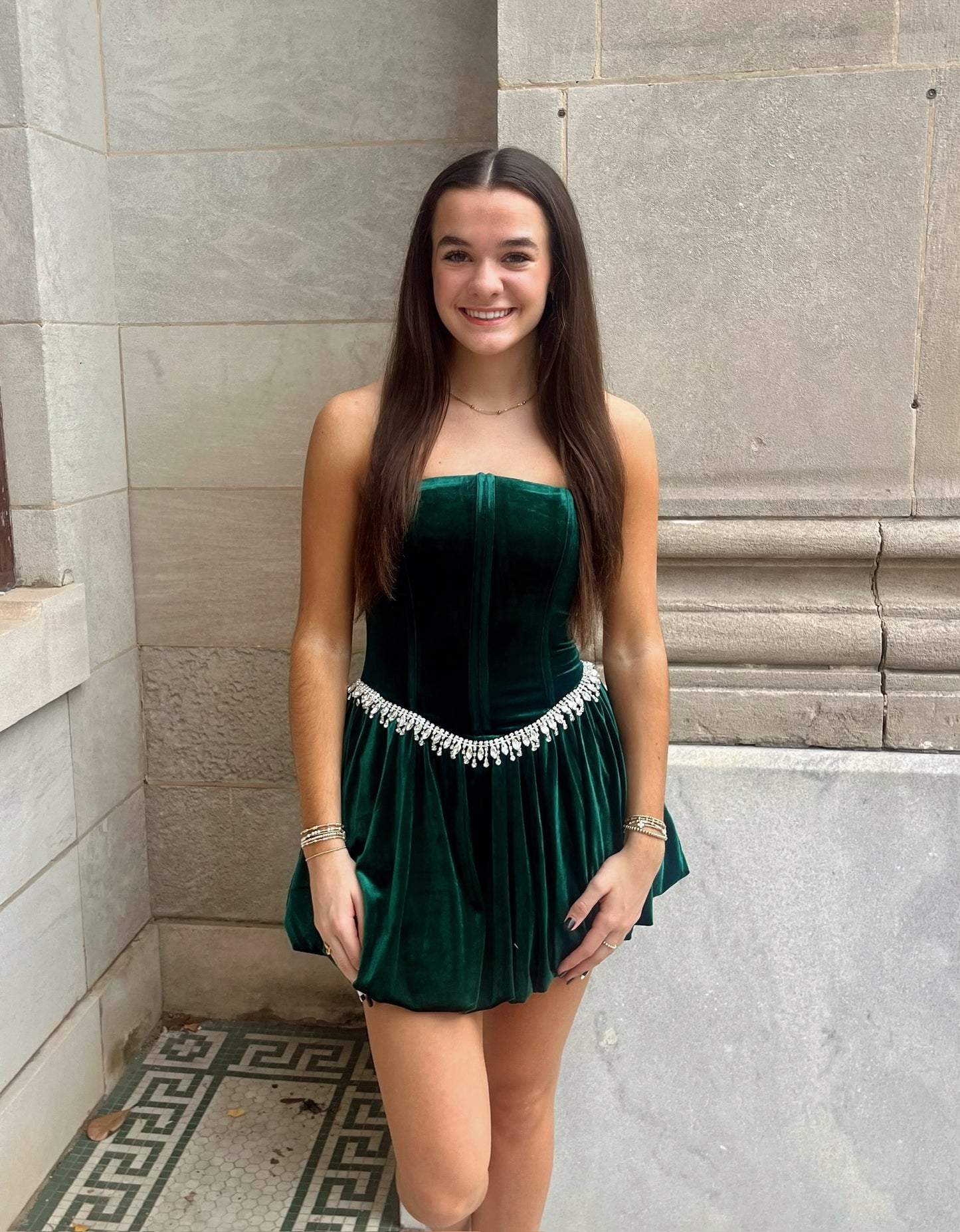 Ella Velvet Mini Dress with Rhinestone Detail