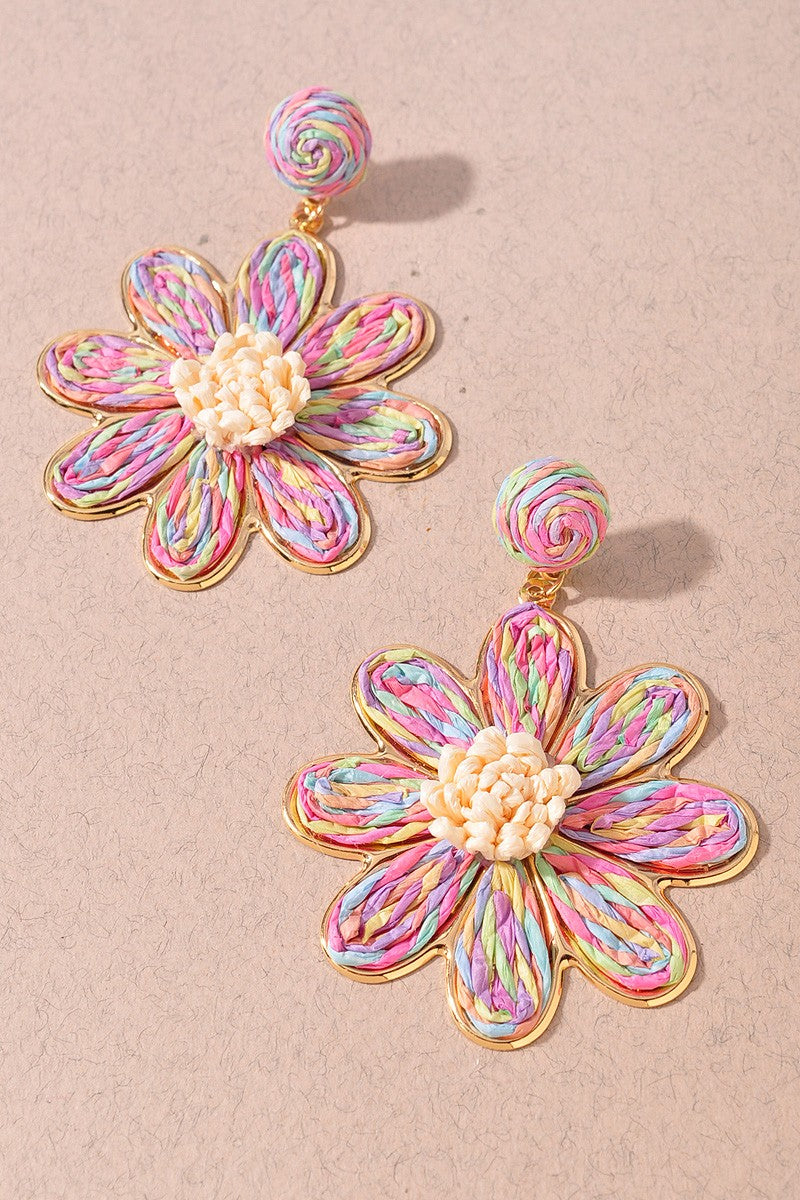 Raffia Flower Drop Earrings