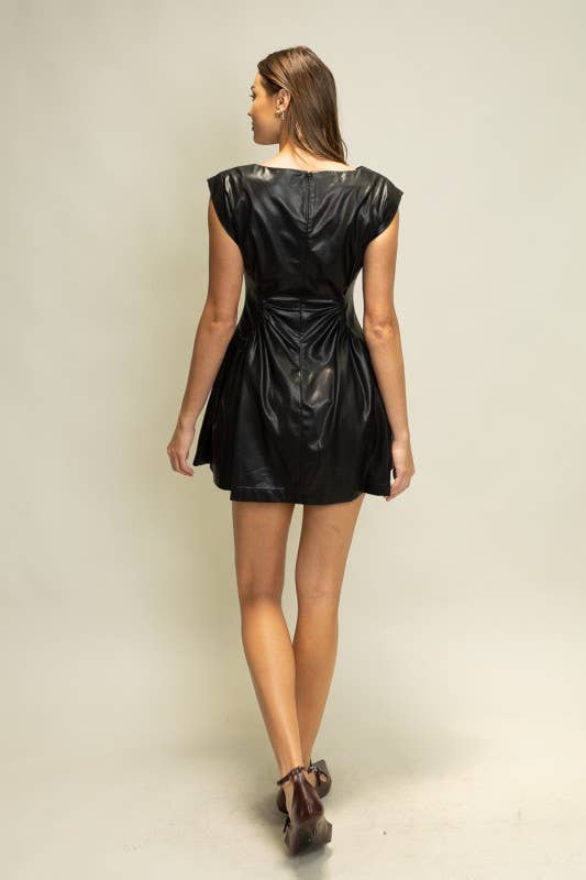 JOD1268 Faux Leather Mini Dress with Structured Fit: Black / S-M-L (2-2-2)