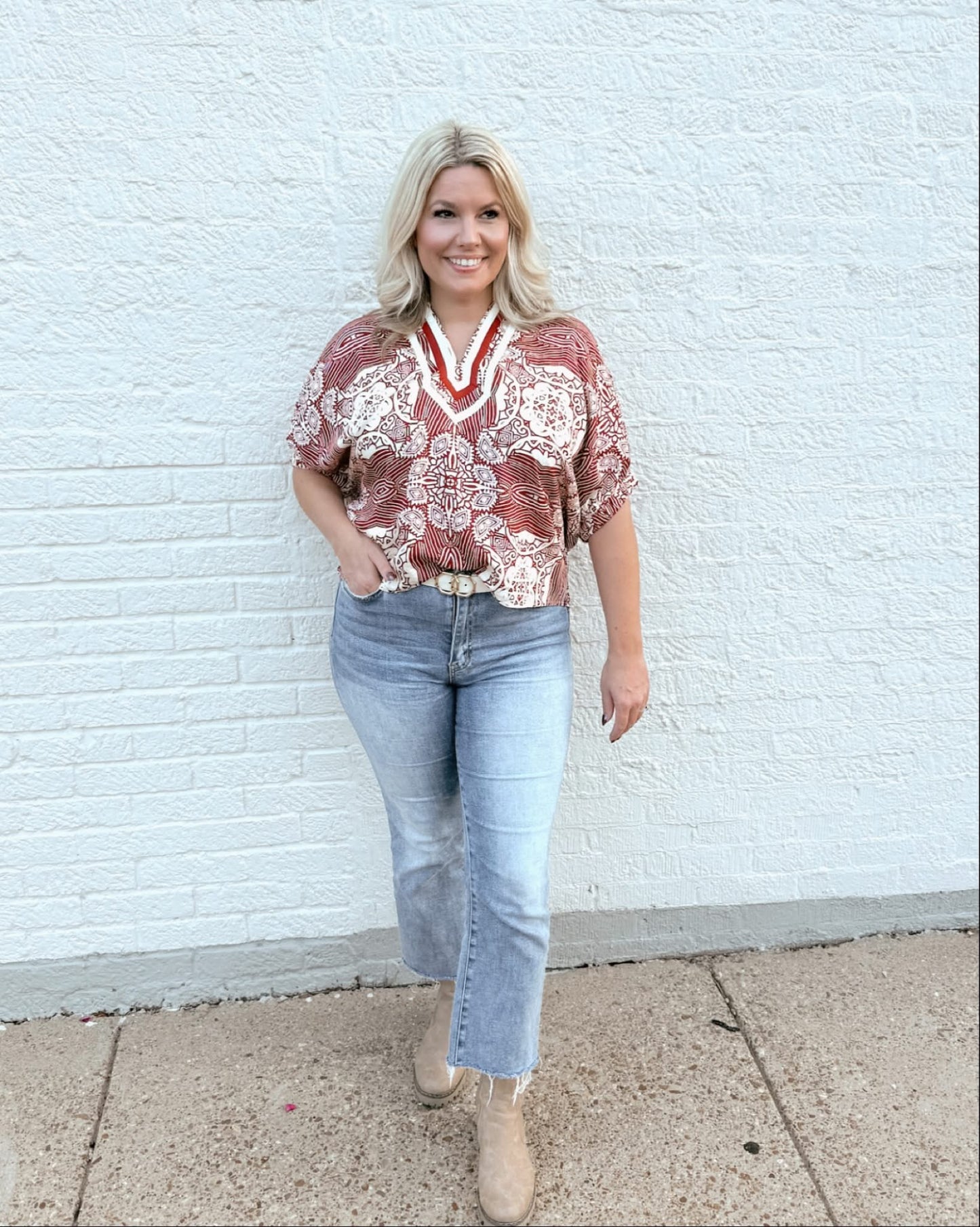 Bette Top in Maroon/White