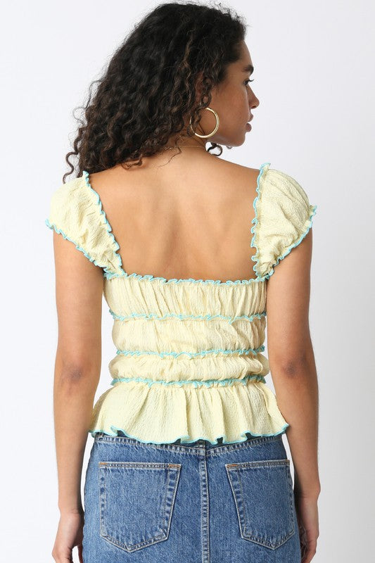 Lilah Yellow/Mint Ruffled Top