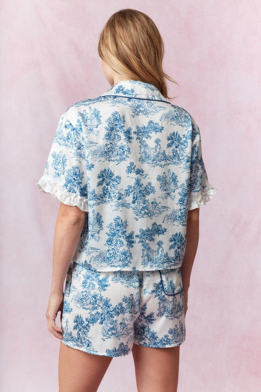 Blue Satin Ruffle Pajamas