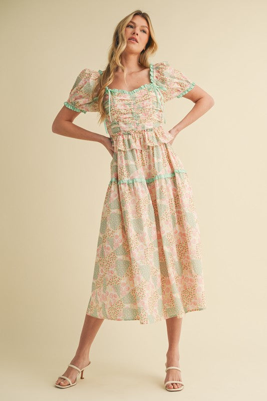 Palmer Midi Dress in Pink Floral