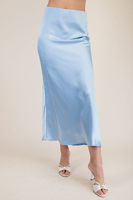 Light Blue Satin Midi Skirt