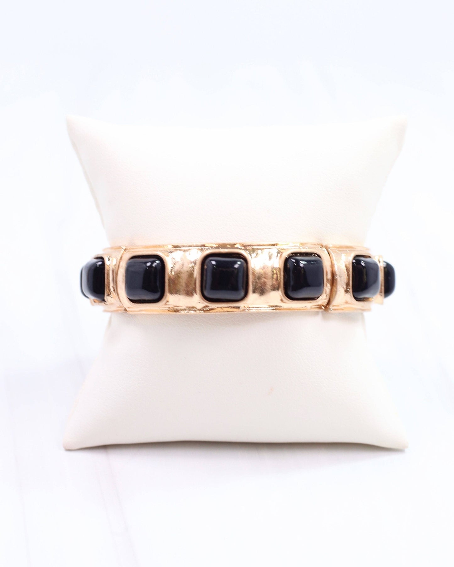 Allie Hammered Gold Stretch Bracelet Black: Default