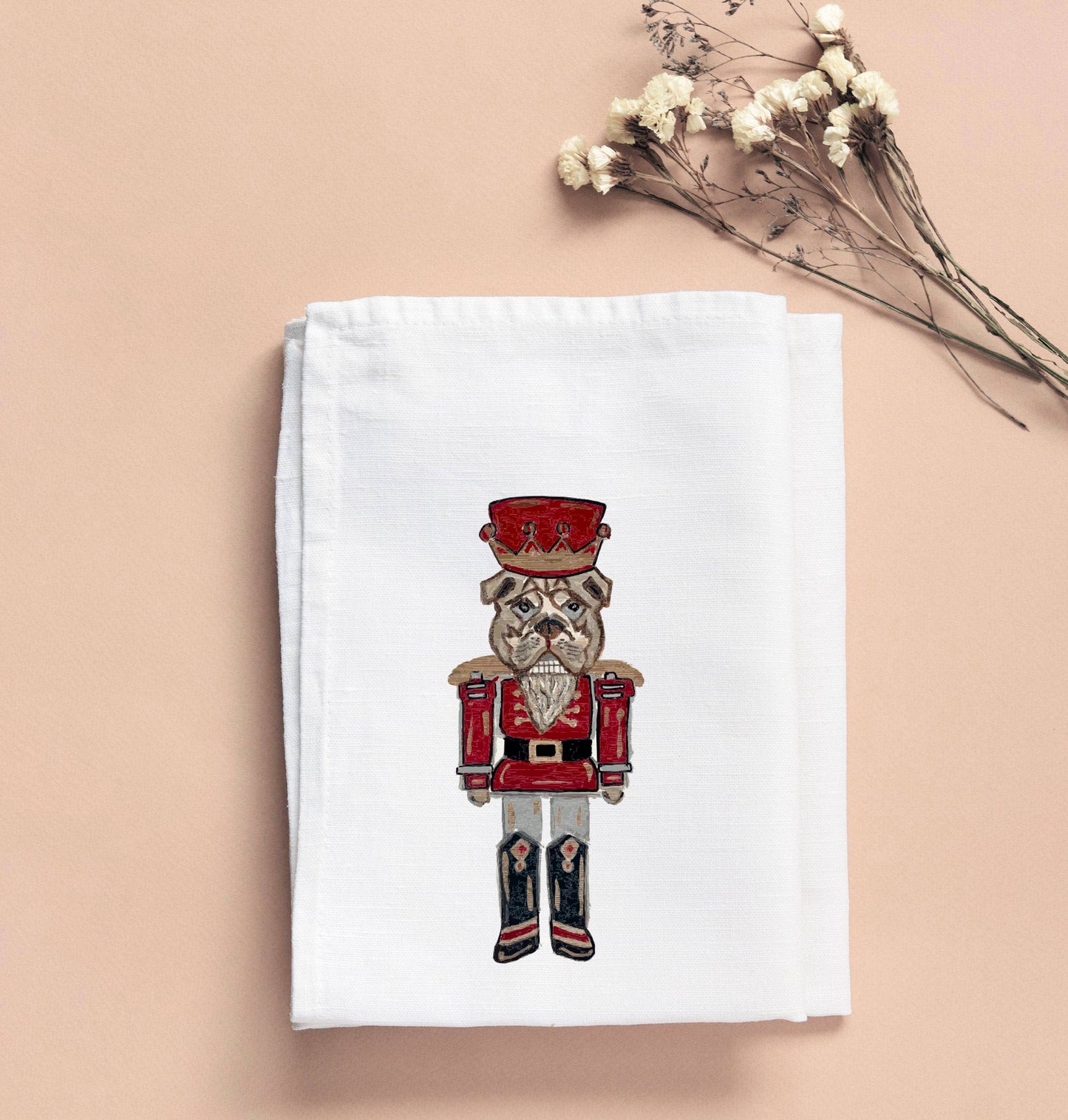 Kathryn Bulldog Nutcracker Maroon Tea Towel