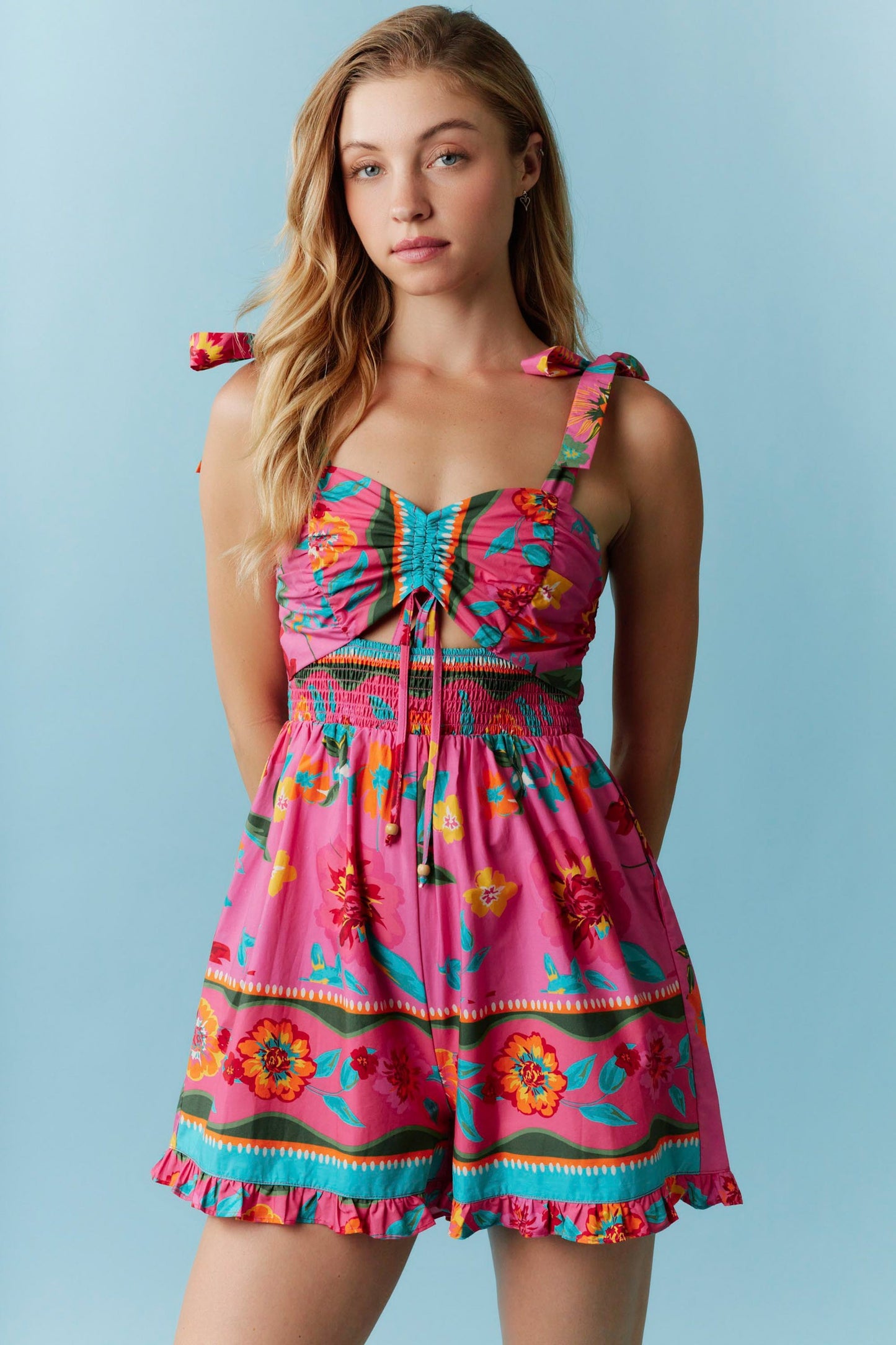 June Romper in Pink Floral