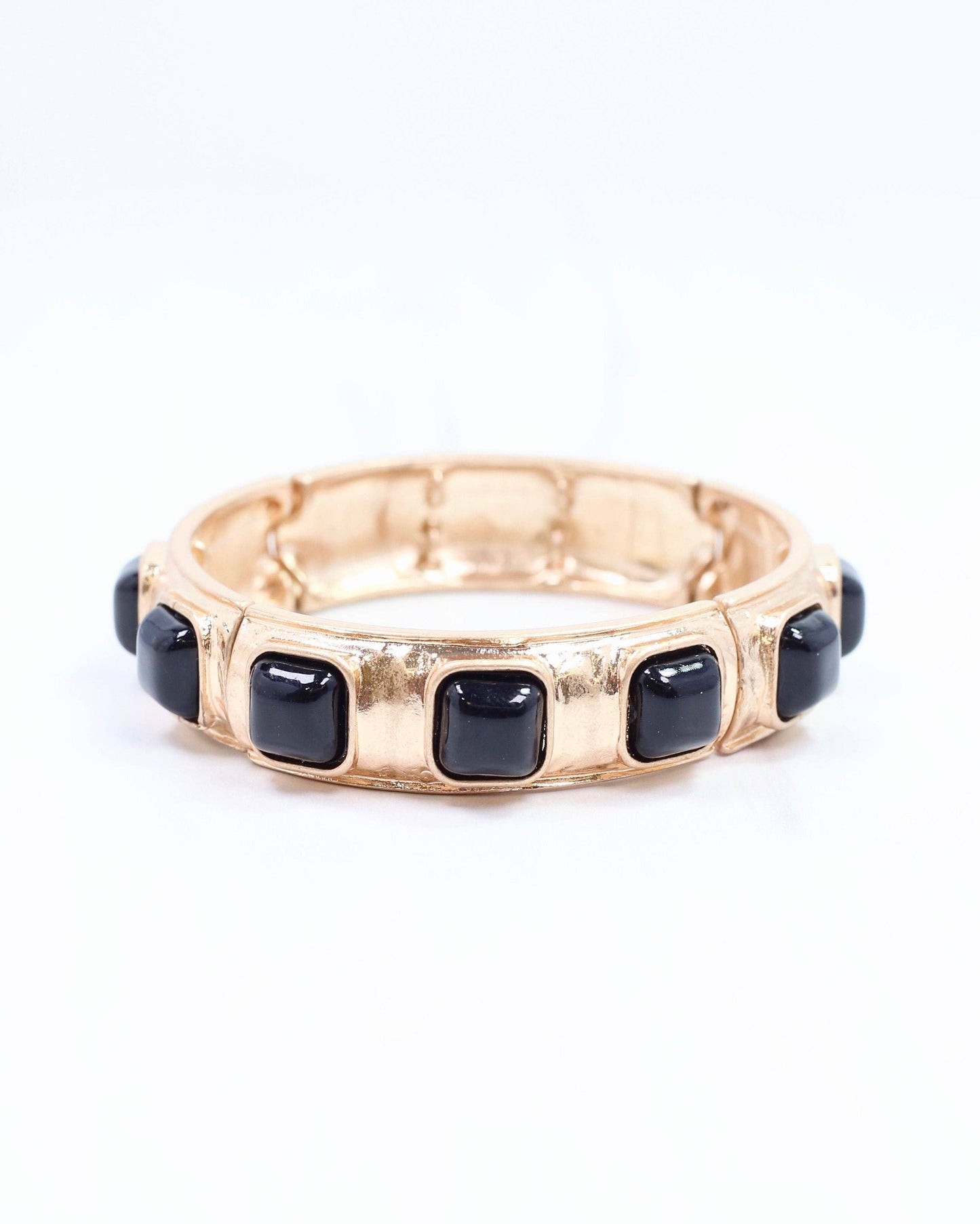 Allie Hammered Gold Stretch Bracelet Black: Default