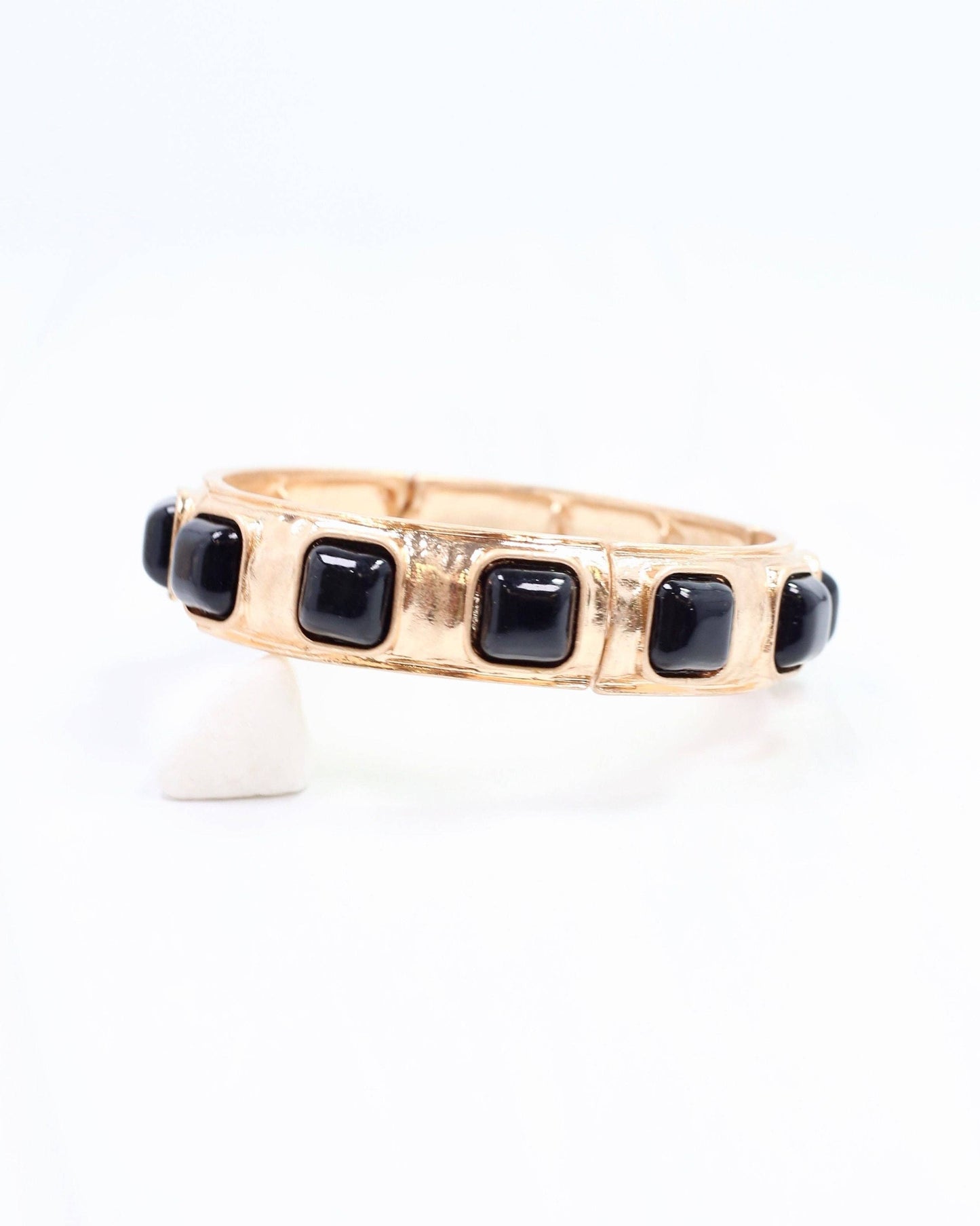 Allie Hammered Gold Stretch Bracelet Black: Default