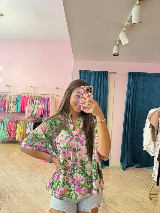 Kelly Green Floral Top