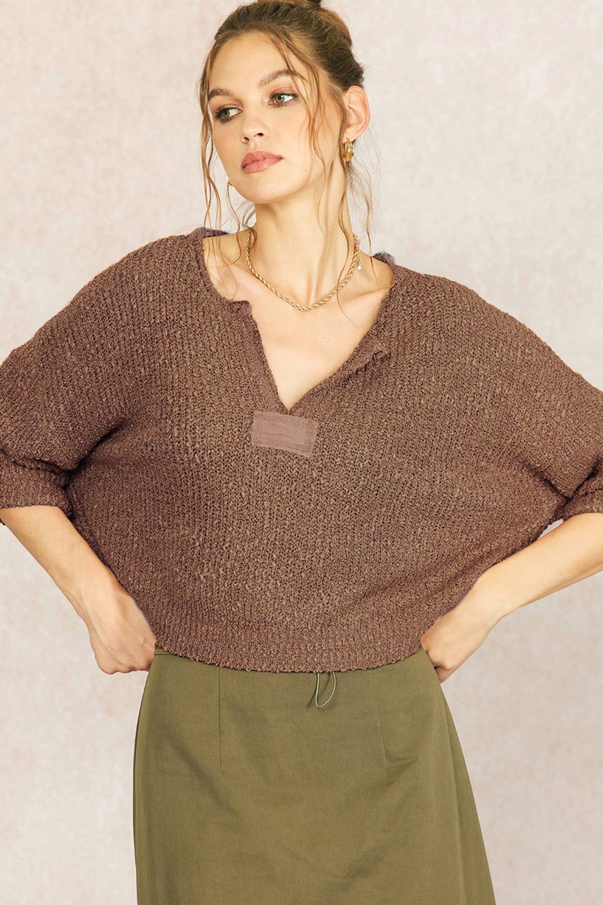 Fall Lightweight Cropped Sweater: Oatmeal / S