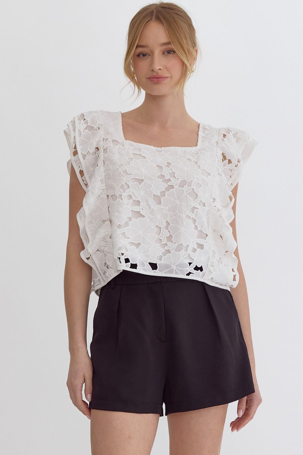 Lace Floral Square Neck Top