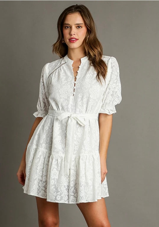 Lace Mid Button Ruffle Dress