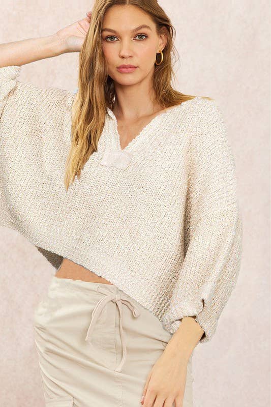 Fall Lightweight Cropped Sweater: Oatmeal / M