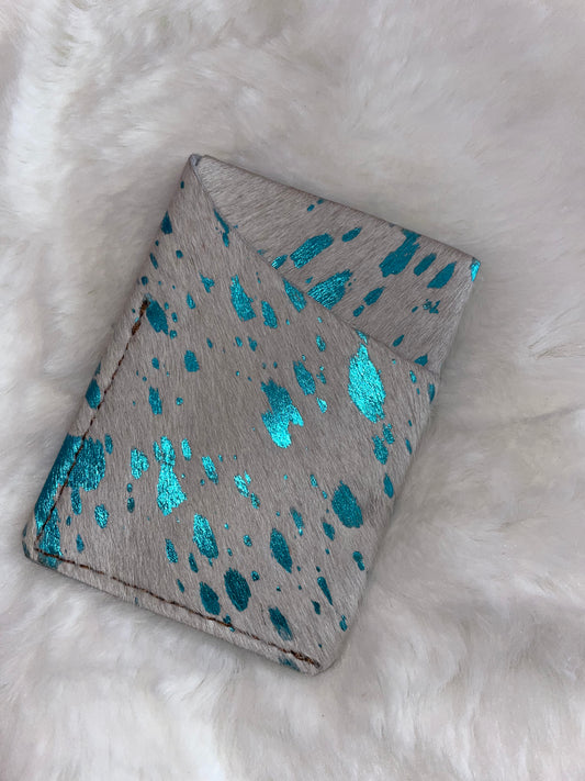 Aqua Cow Print Card Holder