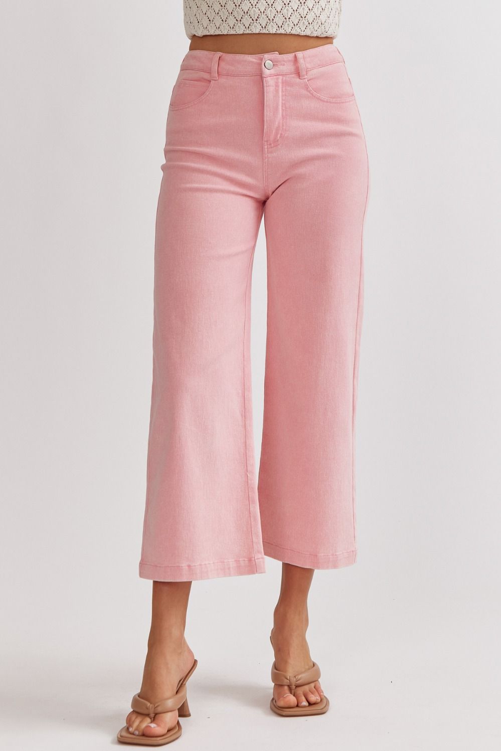 Pink High Waisted Wide Leg Jeans