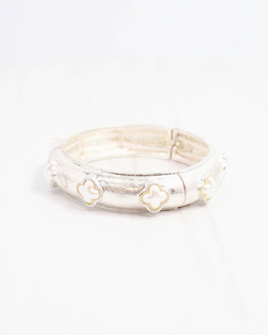 Neema Clover Stretch Bracelet Worn Silver: Default