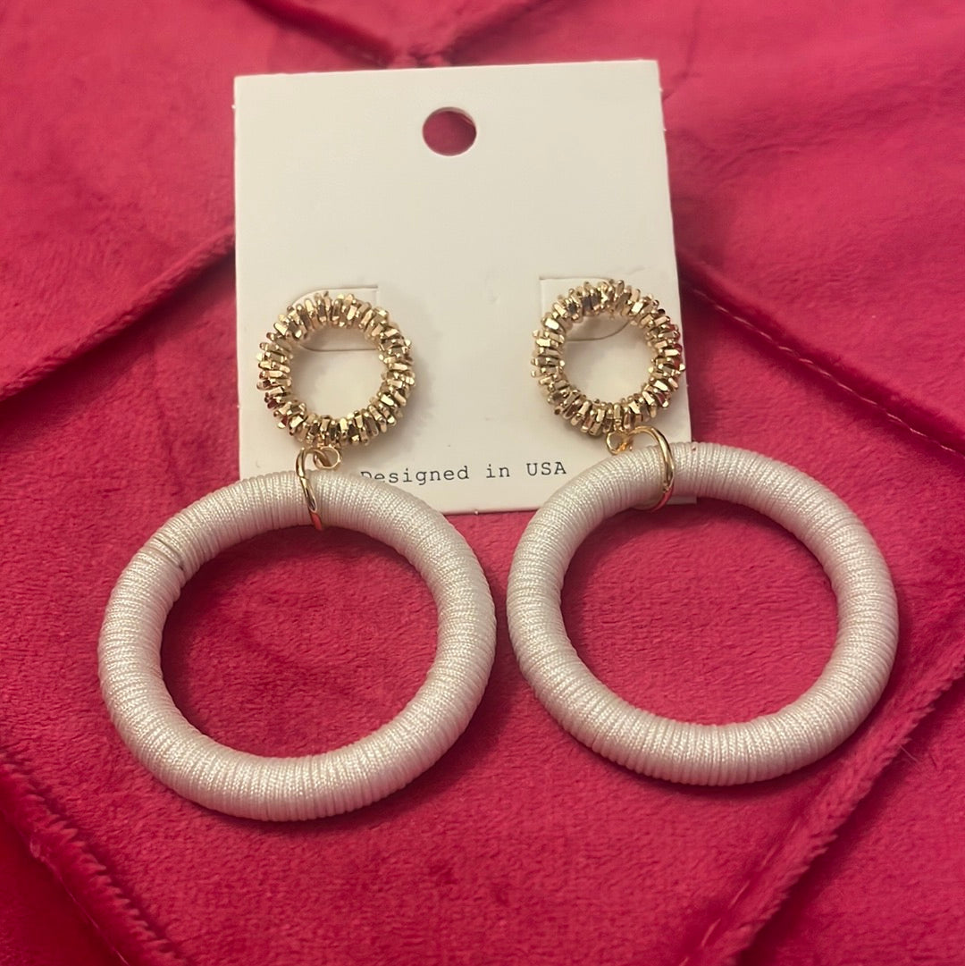 Double Hoop Gold/White Earrings