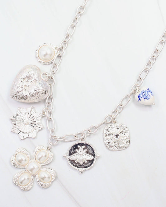 Verona Pearl  Charm Necklace WORN SILVER: Default