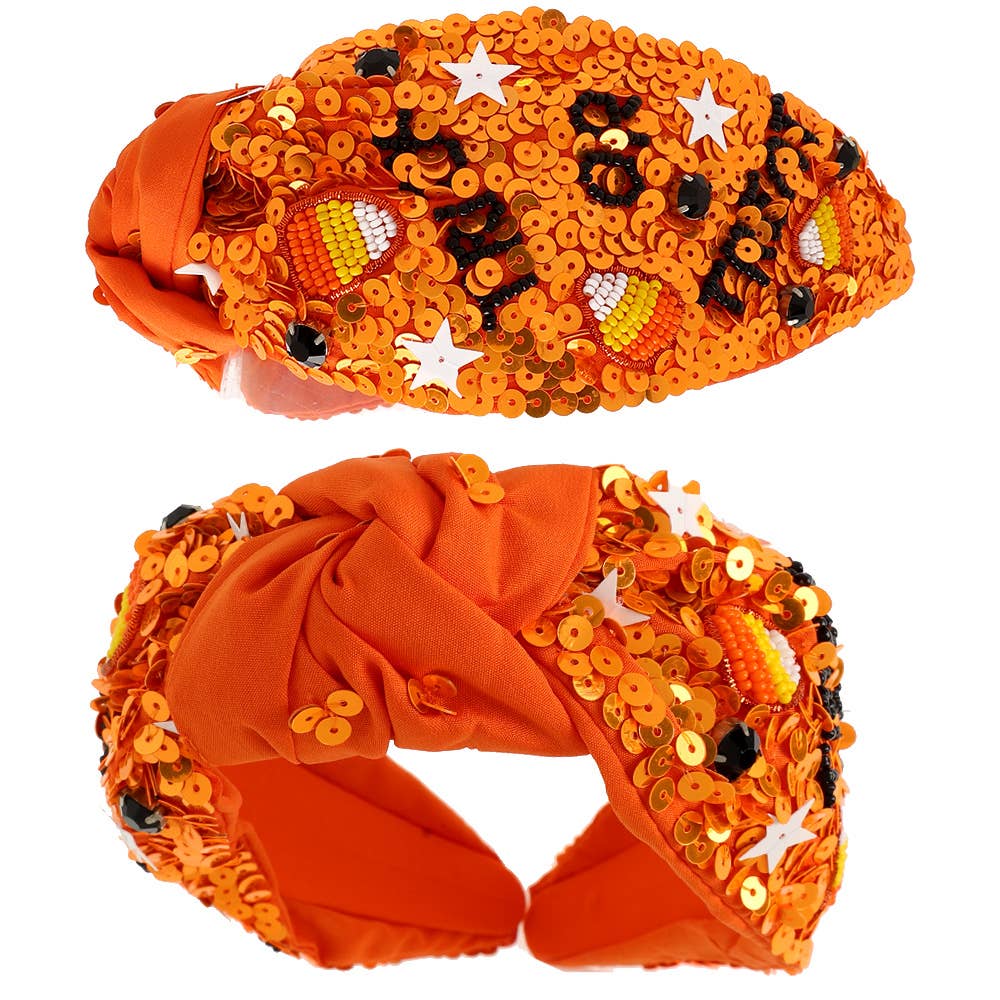 Halloween Trick or Treat Top Knotted Headband : Black