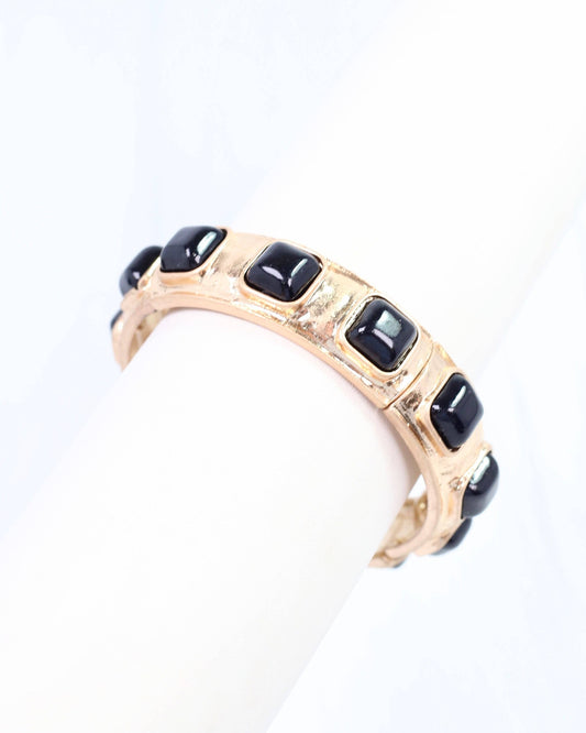 Allie Hammered Gold Stretch Bracelet Black: Default