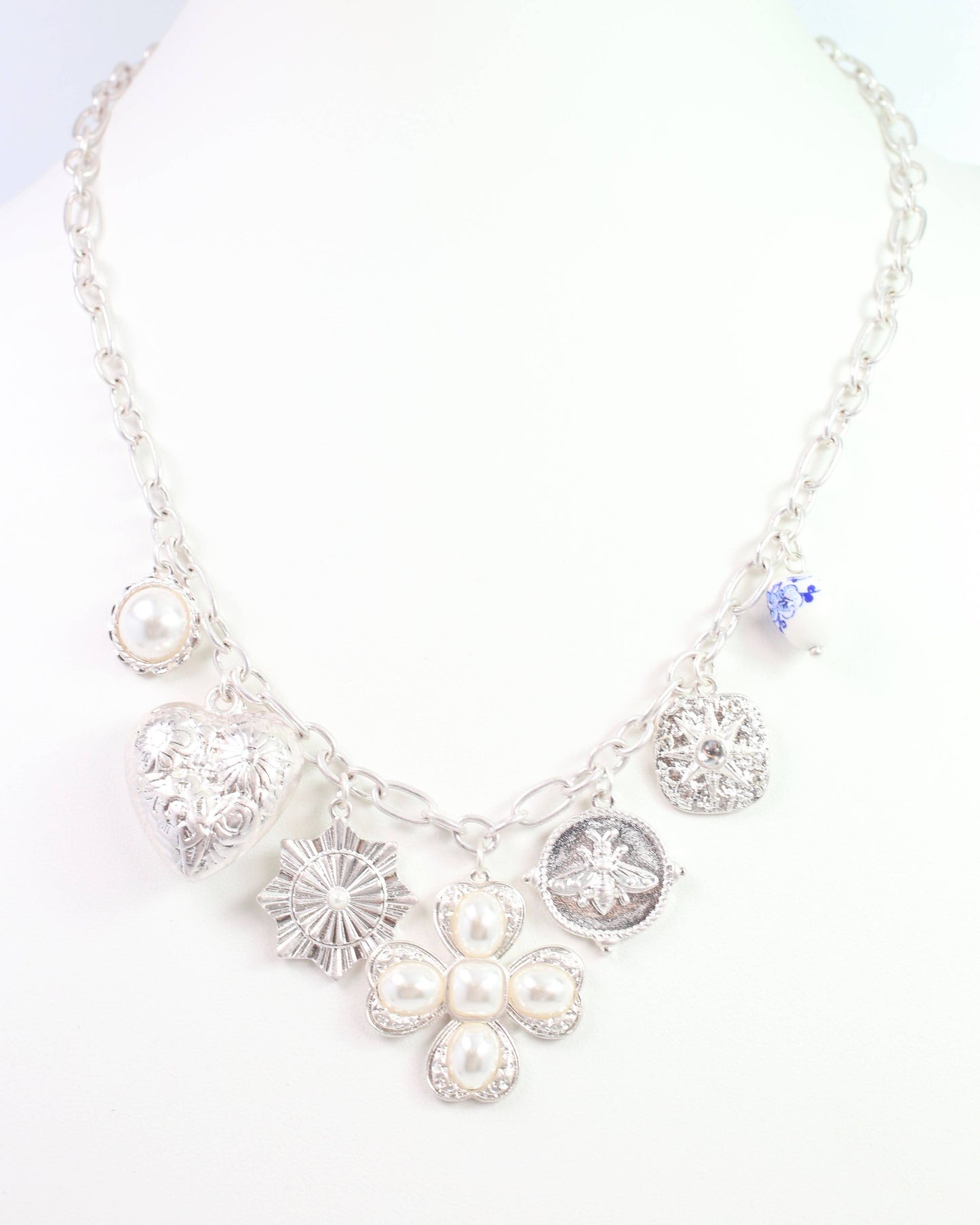 Verona Pearl  Charm Necklace WORN SILVER: Default