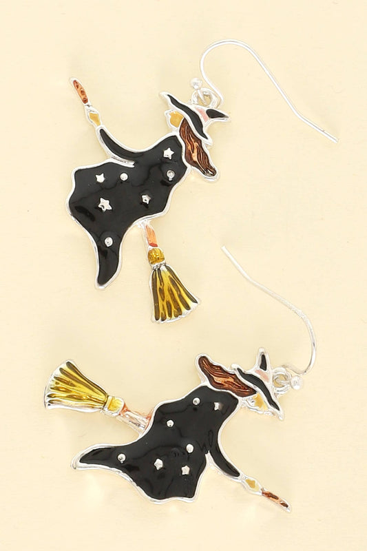 Halloween Epoxy Broomstick Witch Earrings