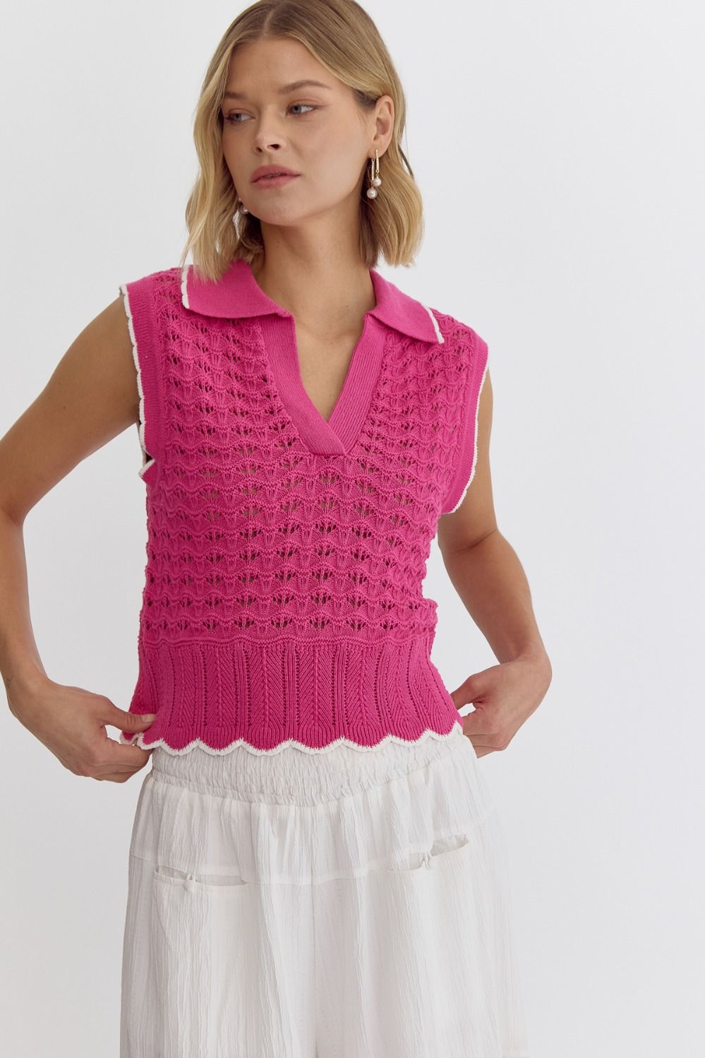 Crochet V-Neck Sleeveless Top