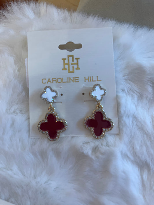 Estelle Clover Earrings (Burgundy/White)