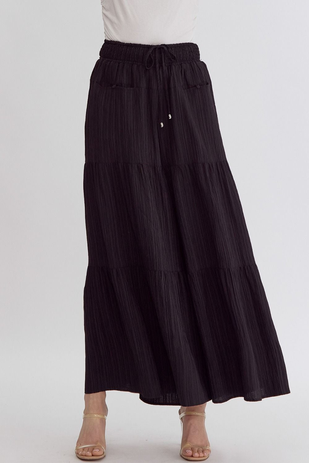 Black High-Waisted Tiered Pants