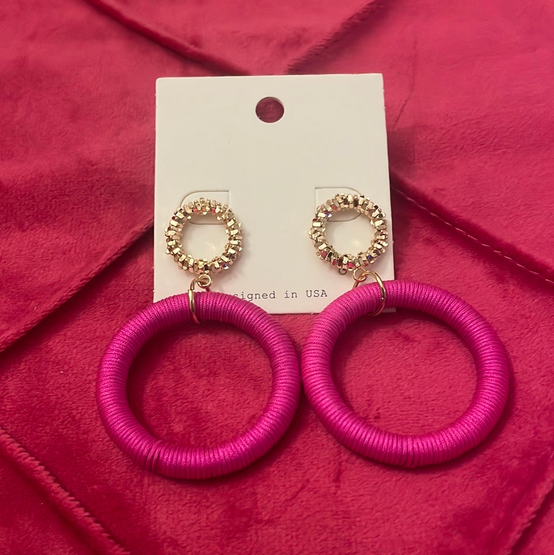 Double Hoop Gold/Fuchsia Earrings