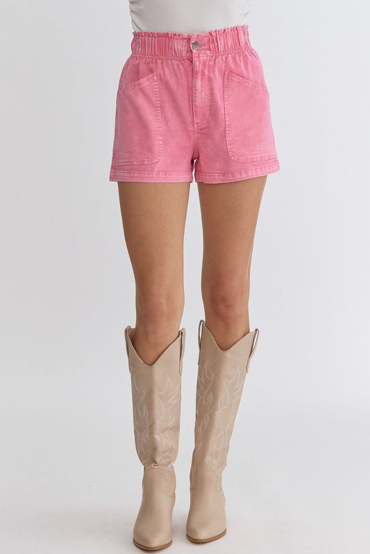 Pink High-Waisted Denim Shorts