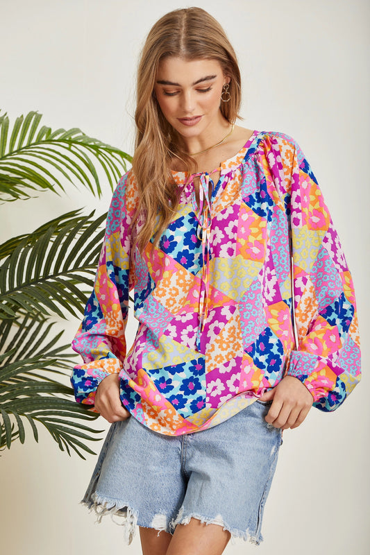 Printed Blouse with Billowed Sleeves