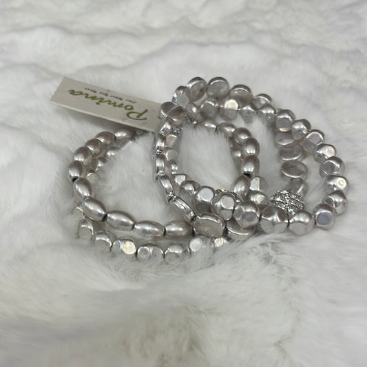 Silver Rhinestone Beaded Stack Bracelet