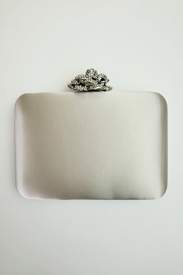 Silver Rhinestone Rose Clutch