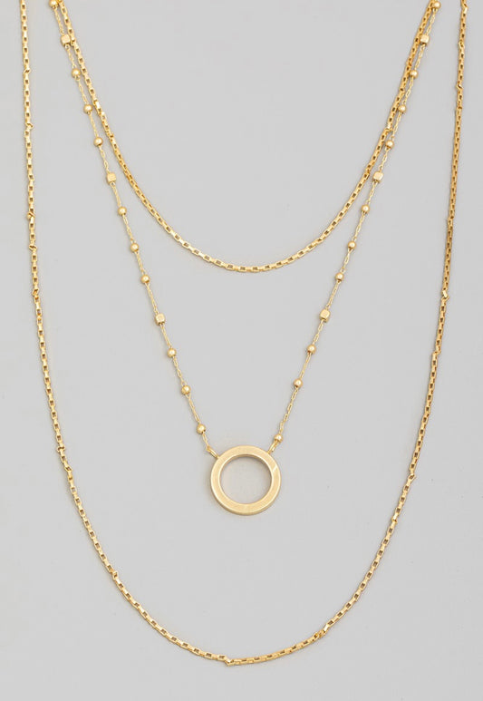 Ring Pendant Layered Chain Necklace