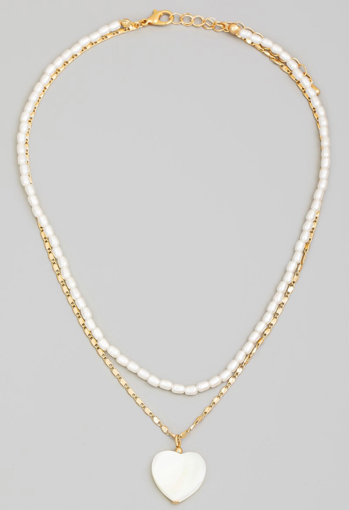 Pearl Heart Pendant Layered Necklace