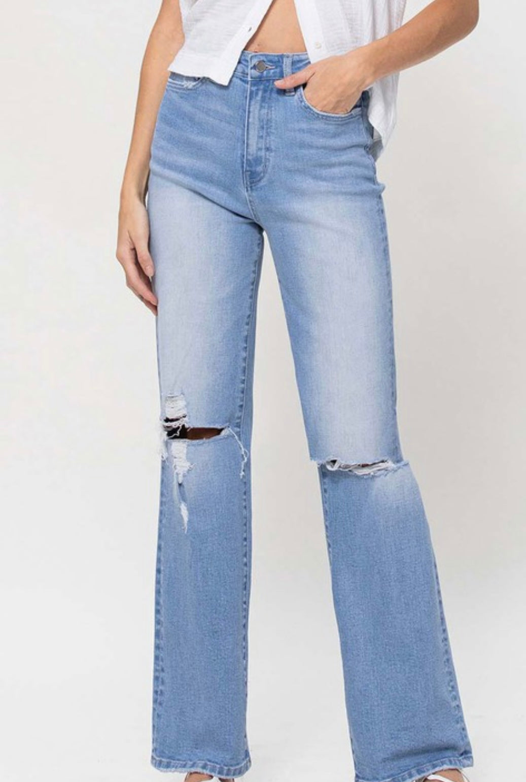 Flying Monkey 90’s Vintage High Rise Distressed Flare Jeans