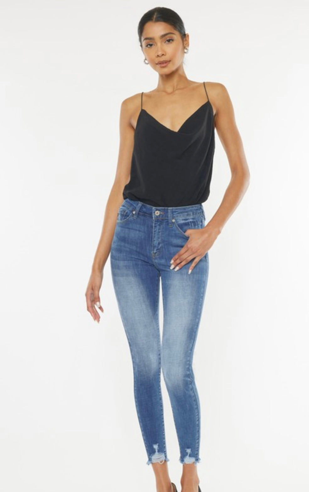 Kan Can High Rise Hem Detail Skinny Jeans