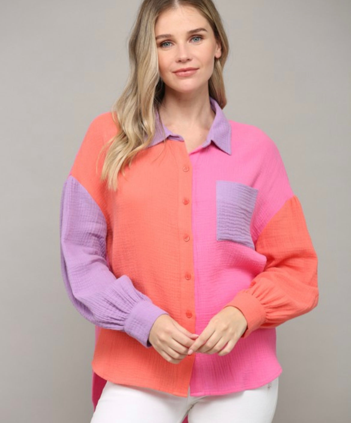 Color Block Cotton Pocket Shirt