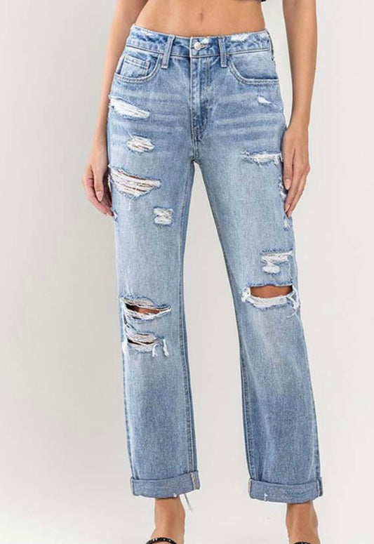 Flying Monkey High Rise Cuffed Distressed Boyfriend Jeans