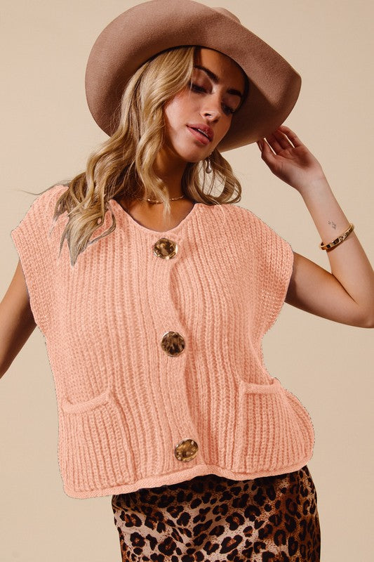 Blush Button Front Sweater Vest