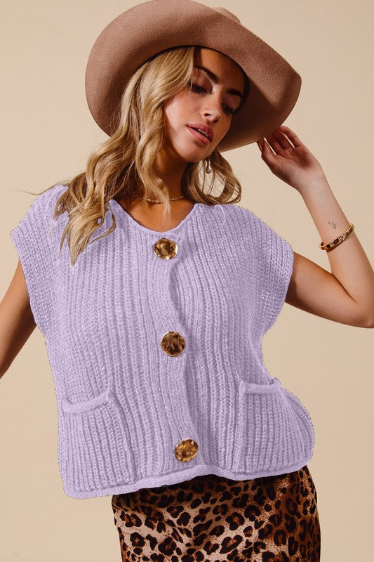 Lavender Button Front Sweater Vest