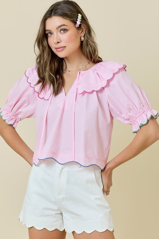 Eloise Pink Scalloped Top