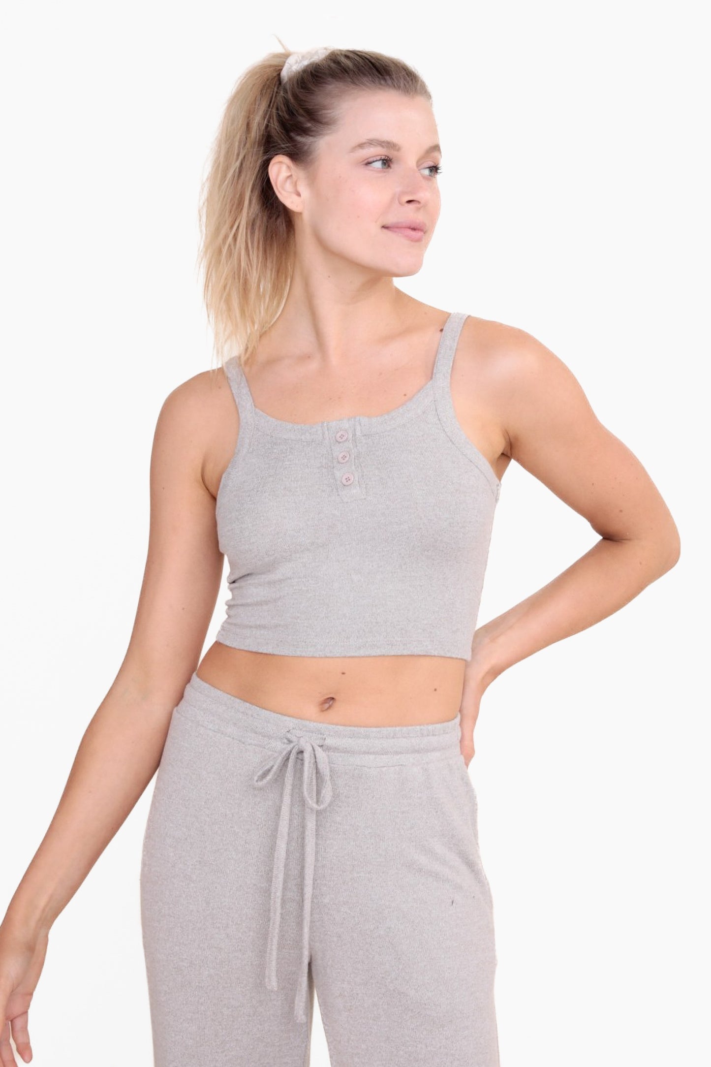 Brushed Hacci Cropped Henley Cami Top