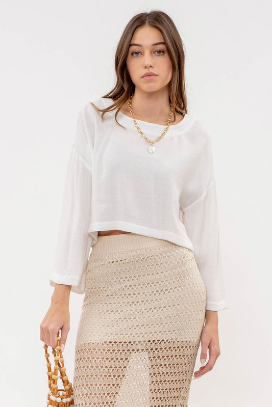 RELAXED 3/4 SLEEVE CROP TOP