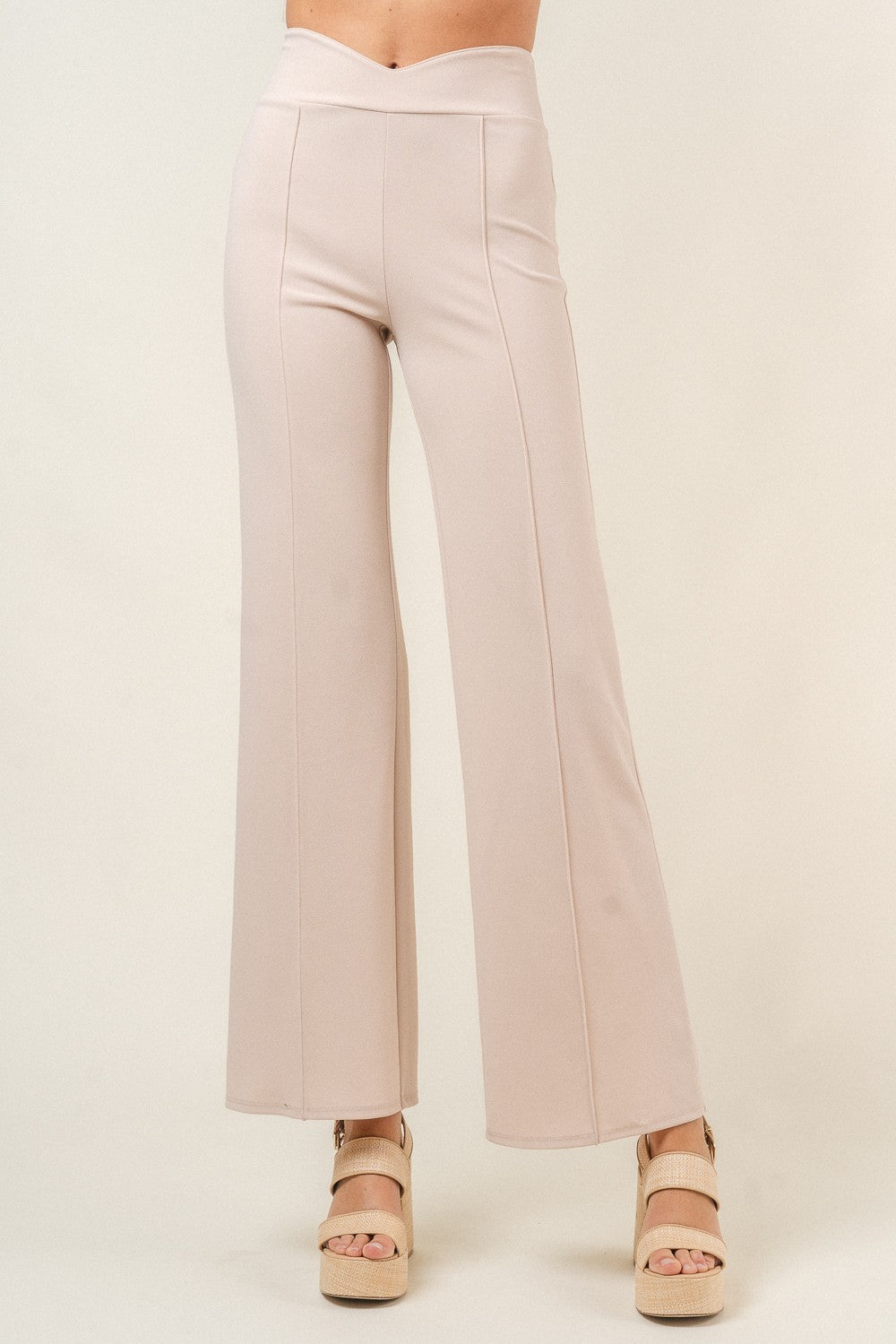 DRESSY HIGH WAISTED V CUT PINSTRIPE TROUSERS