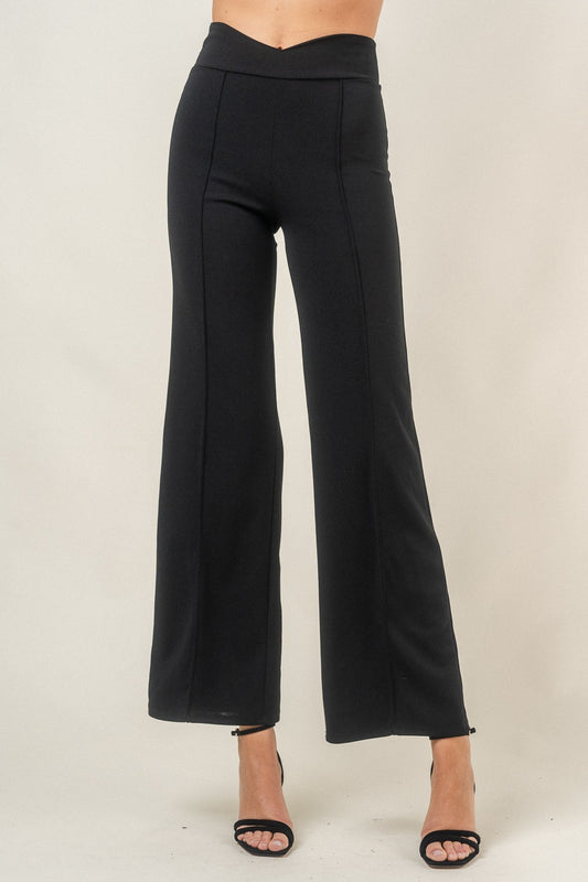 DRESSY HIGH WAISTED V CUT PINSTRIPE TROUSERS