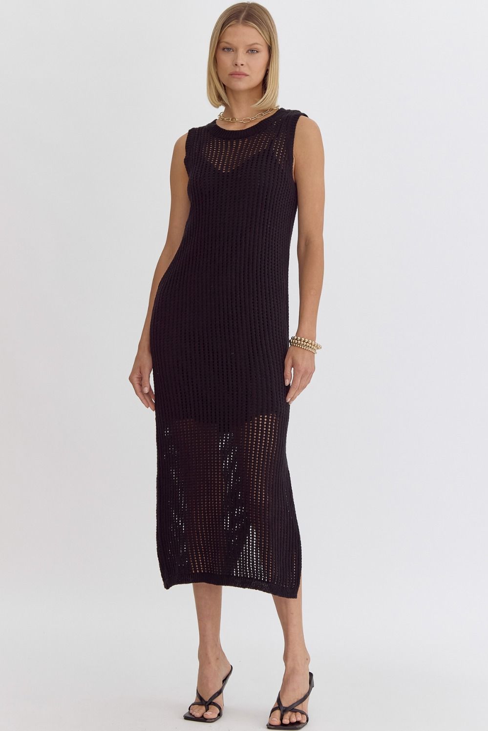 Black Crochet Midi Dress