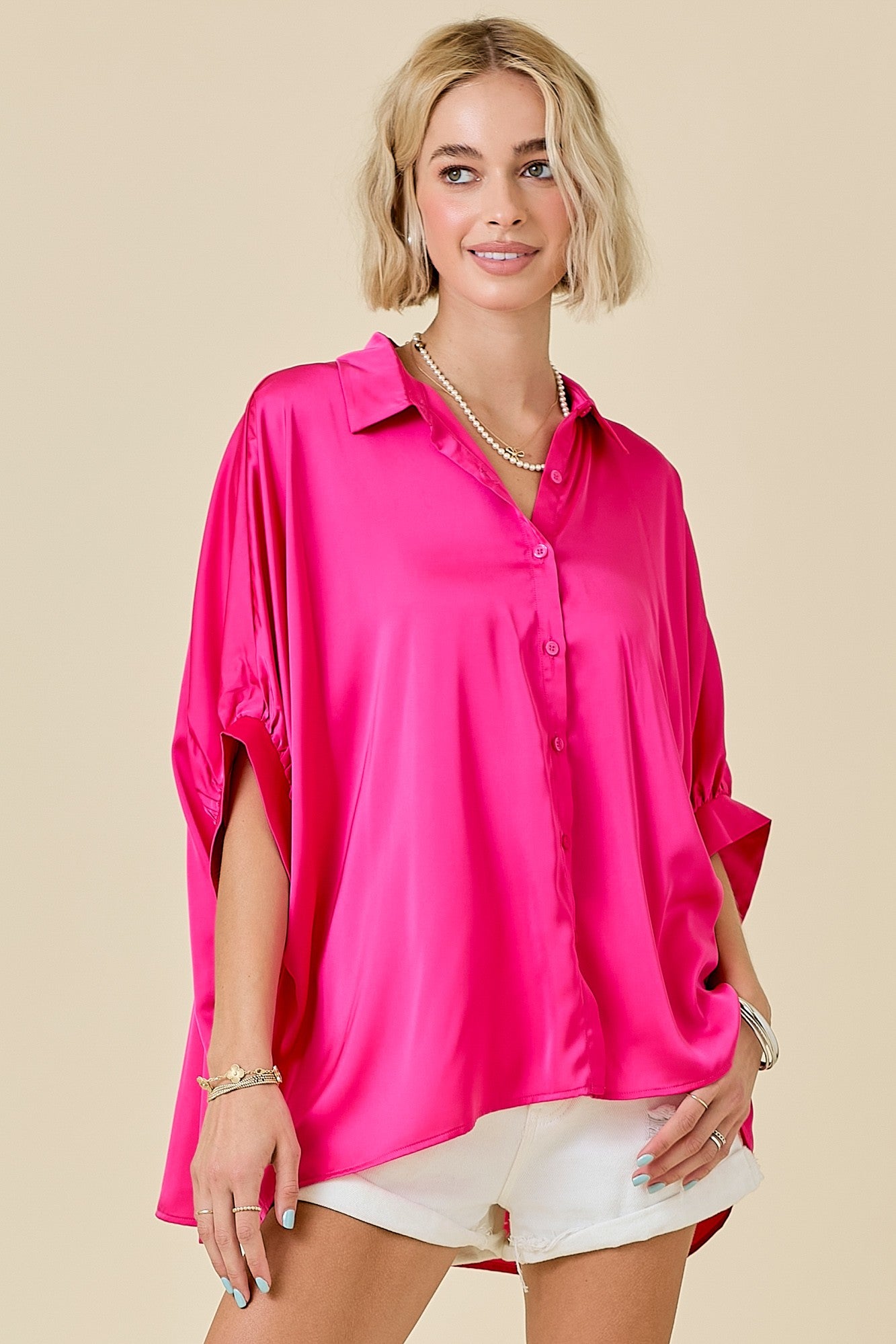 Satin Collared Neck Button Down Shirt